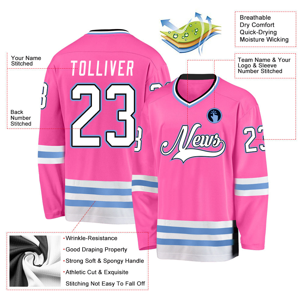 Custom Pink White-Light Blue Hockey Jersey - Sky-Custom