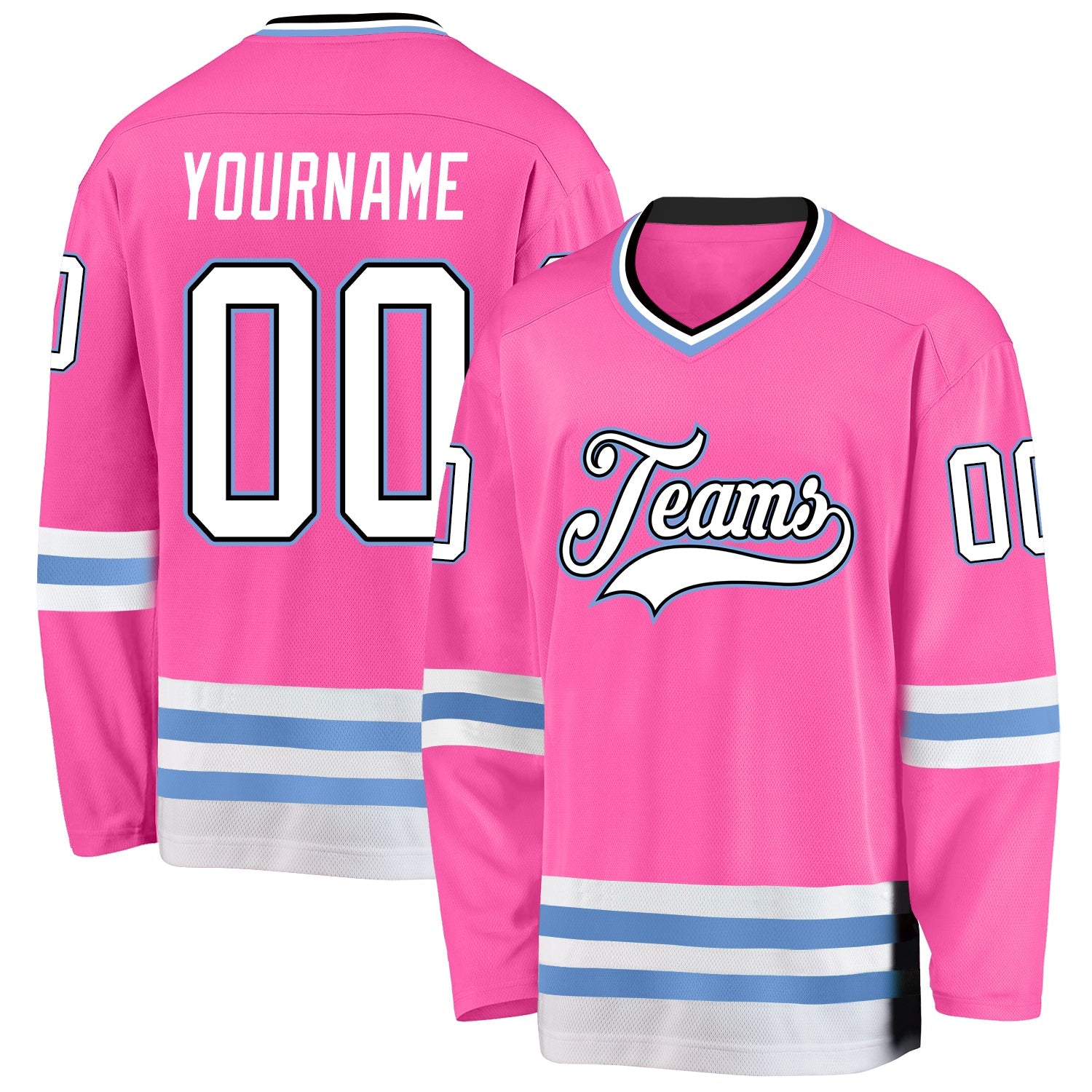 Custom Pink White-Light Blue Hockey Jersey - Sky-Custom