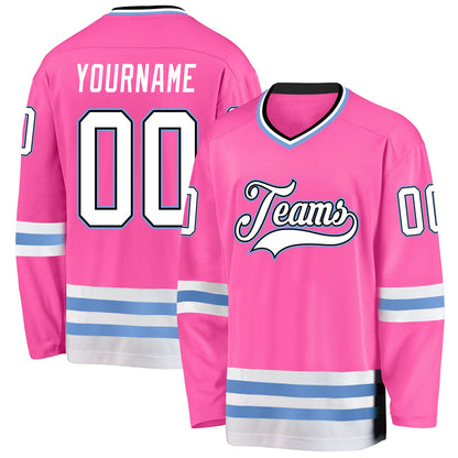 Custom Pink White-Light Blue Hockey Jersey - Sky-Custom