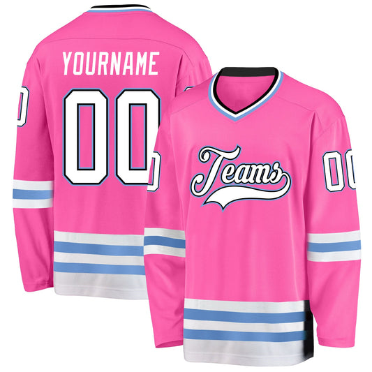 Custom Pink White-Light Blue Hockey Jersey - Sky-Custom