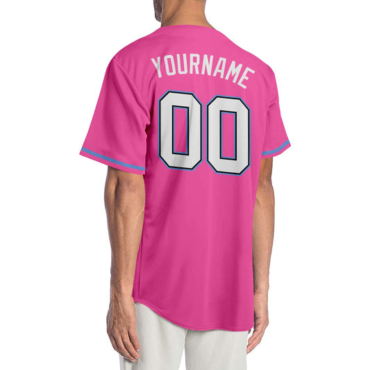 Custom Pink White-Light Blue Authentic Baseball Jersey - Sky-Custom