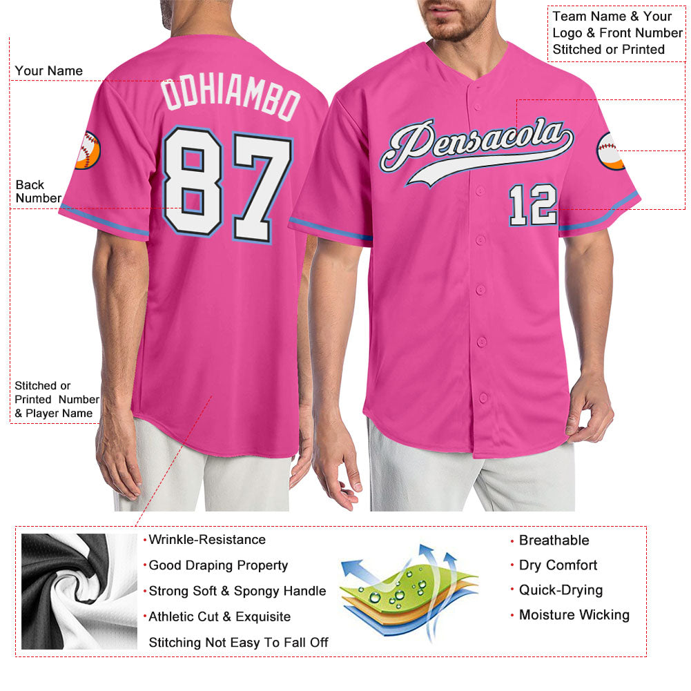 Custom Pink White-Light Blue Authentic Baseball Jersey - Sky-Custom