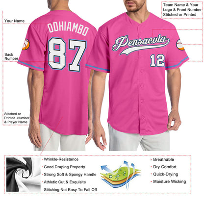 Custom Pink White-Light Blue Authentic Baseball Jersey - Sky-Custom