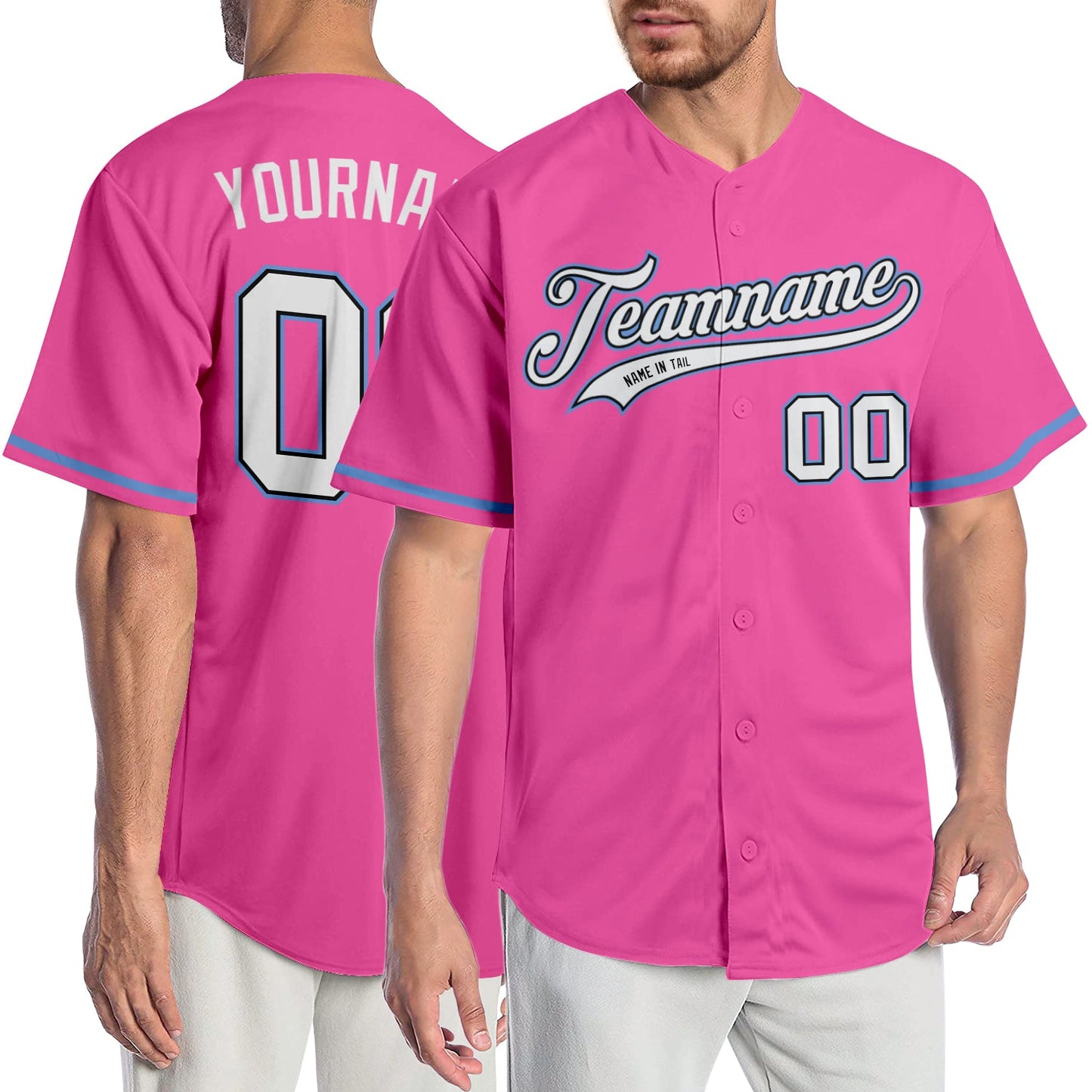Custom Pink White-Light Blue Authentic Baseball Jersey - Sky-Custom