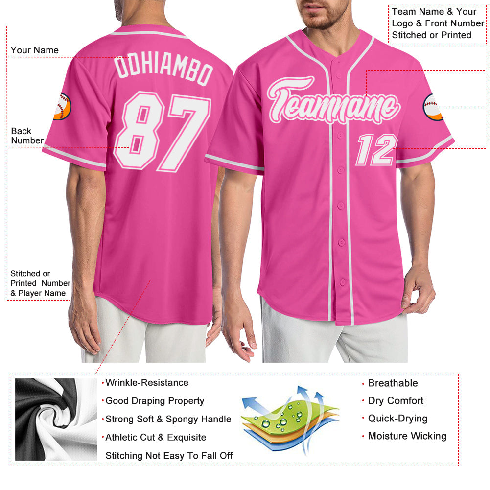 Custom Pink White Authentic Baseball Jersey - Sky-Custom