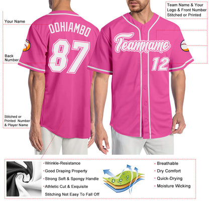 Custom Pink White Authentic Baseball Jersey - Sky-Custom