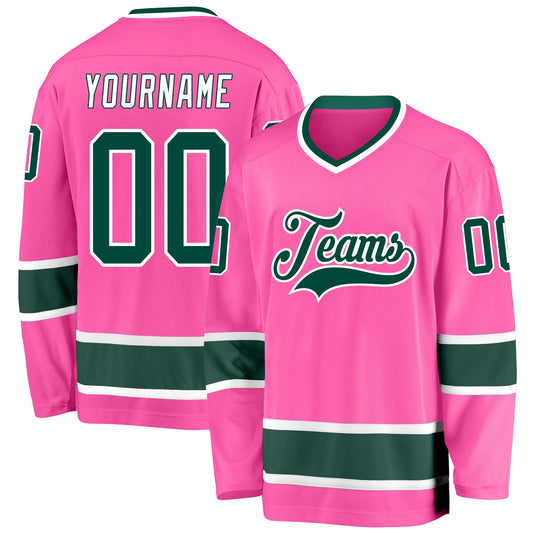 Custom Pink Green-White Hockey Jersey - Sky-Custom