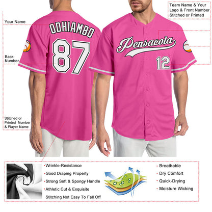 Custom Pink White-Black Authentic Baseball Jersey - Sky-Custom