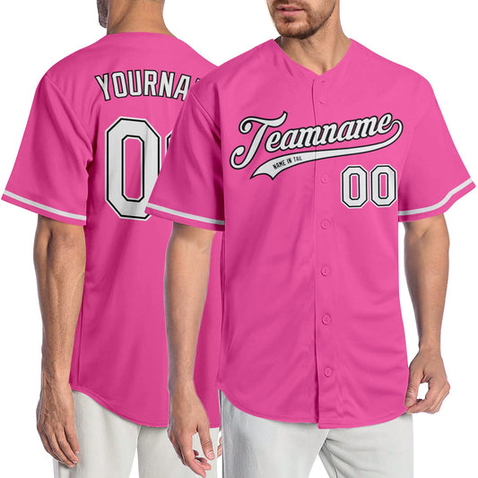 Custom Pink White-Black Authentic Baseball Jersey - Sky-Custom