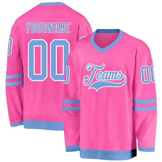 Custom Pink Light Blue-White Hockey Jersey - Sky-Custom