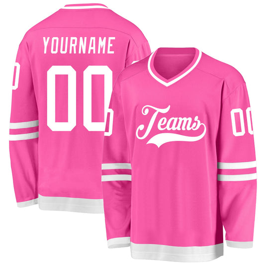 Custom Pink White Hockey Jersey - Sky-Custom