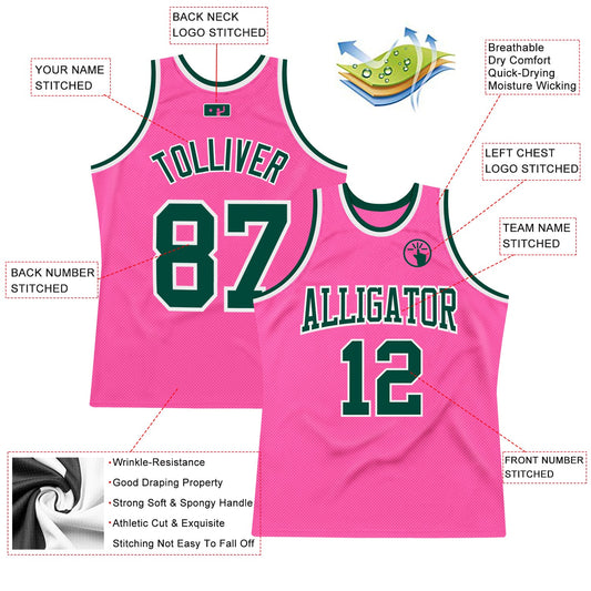 Custom Pink Green-White Authentic Throwback Basketball Jersey - Sky-Custom