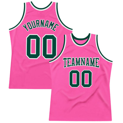 Custom Pink Green-White Authentic Throwback Basketball Jersey - Sky-Custom