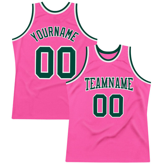 Custom Pink Green-White Authentic Throwback Basketball Jersey - Sky-Custom