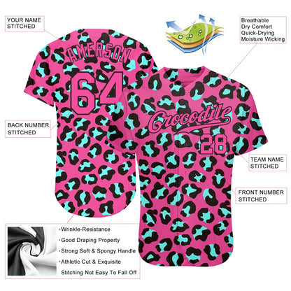 Custom Pink Pink-Black 3D Pattern Design Leopard Authentic Baseball Jersey - Sky-Custom