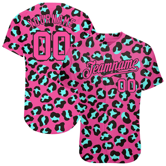 Custom Pink Pink-Black 3D Pattern Design Leopard Authentic Baseball Jersey - Sky-Custom