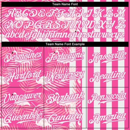 Custom Pink White 3D Pattern Design Tropical Palm Leaves And Famingo Authentic Baseball Jersey - Sky-Custom