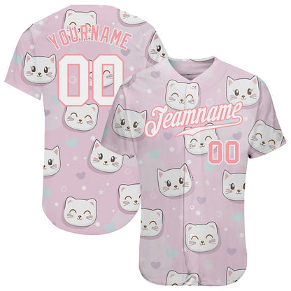 Custom Light Pink White-Light Pink 3D Pattern Design Cats Authentic Baseball Jersey - Sky-Custom