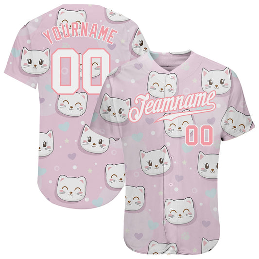 Custom Light Pink White-Light Pink 3D Pattern Design Cats Authentic Baseball Jersey - Sky-Custom