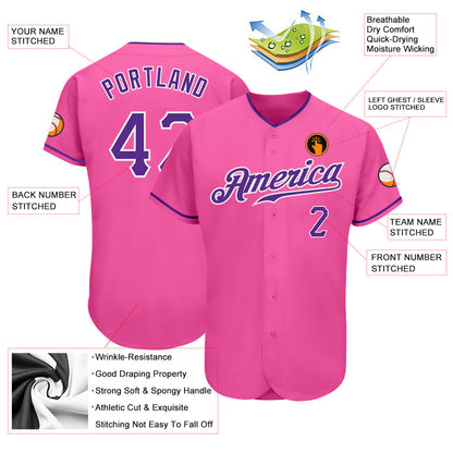 Custom Pink Purple-White Authentic Baseball Jersey - Sky-Custom