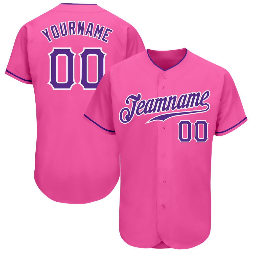 Custom Pink Purple-White Authentic Baseball Jersey - Sky-Custom