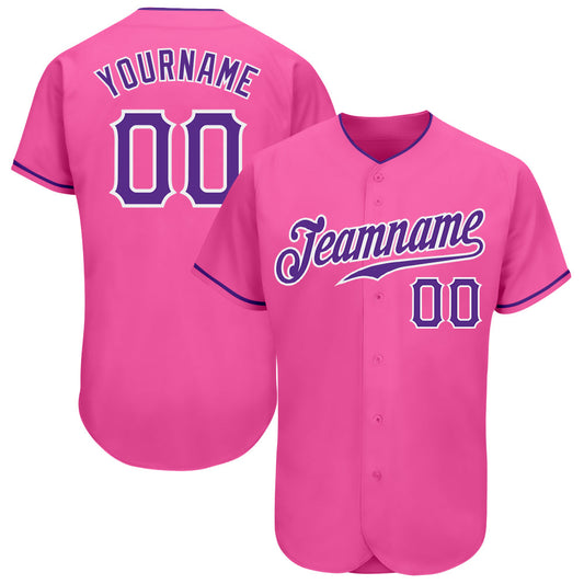 Custom Pink Purple-White Authentic Baseball Jersey - Sky-Custom