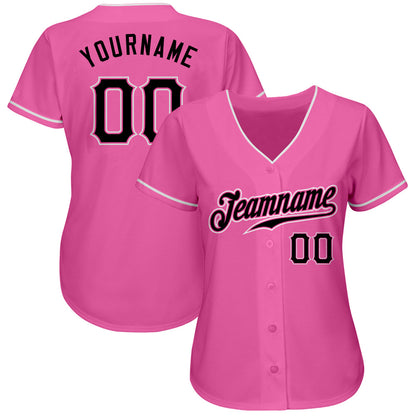 Custom Pink Black-White Authentic Baseball Jersey - Sky-Custom
