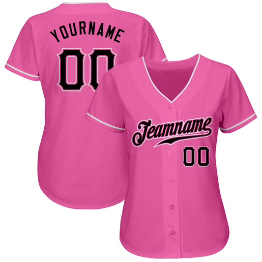 Custom Pink Black-White Authentic Baseball Jersey - Sky-Custom