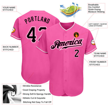 Custom Pink Black-White Authentic Baseball Jersey - Sky-Custom
