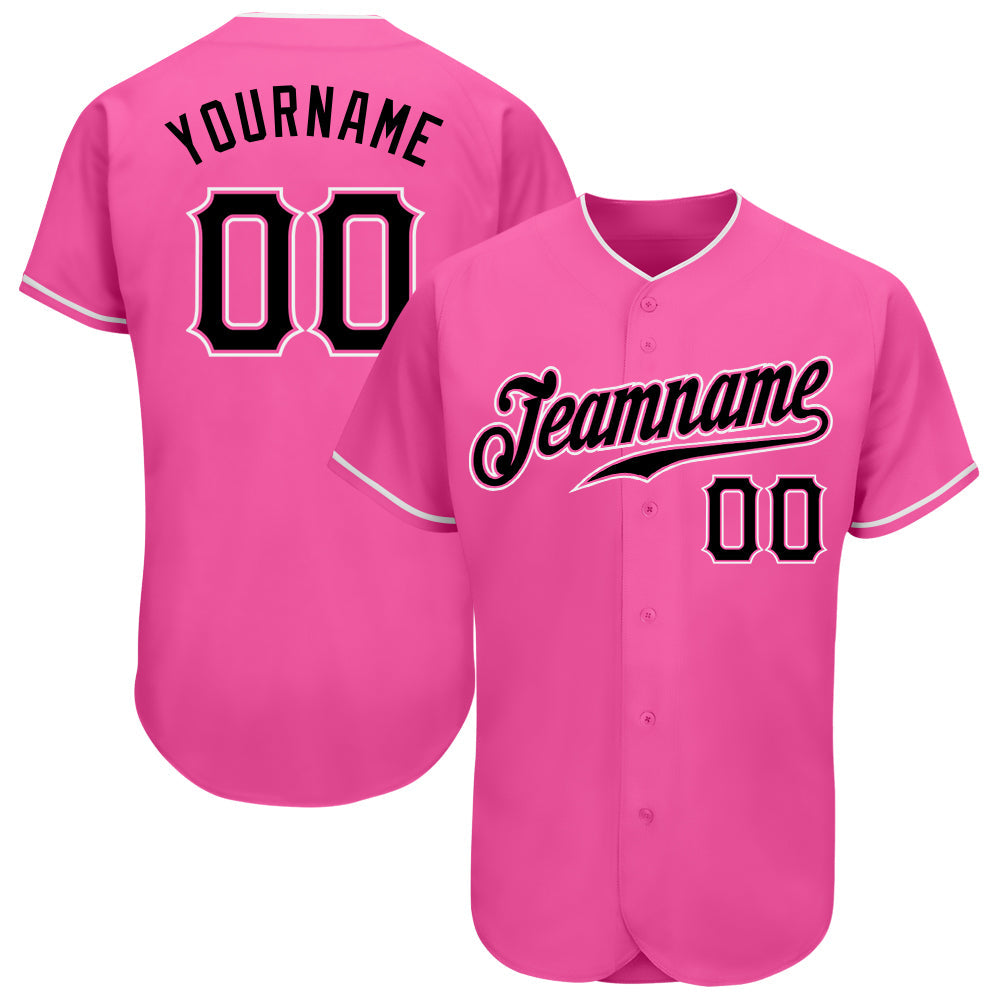 Custom Pink Black-White Authentic Baseball Jersey - Sky-Custom