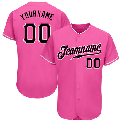 Custom Pink Black-White Authentic Baseball Jersey - Sky-Custom