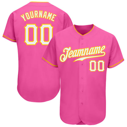 Custom Pink White-Gold Authentic Baseball Jersey - Sky-Custom