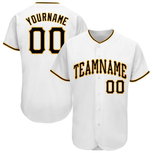 Custom White Black-Gold Baseball Jersey - Sky-Custom