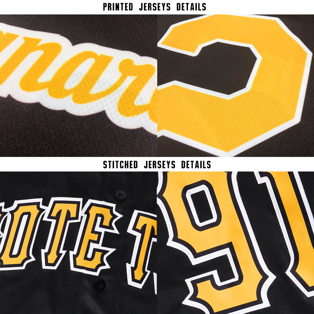 Custom Black Gold-White Baseball Jersey - Sky-Custom