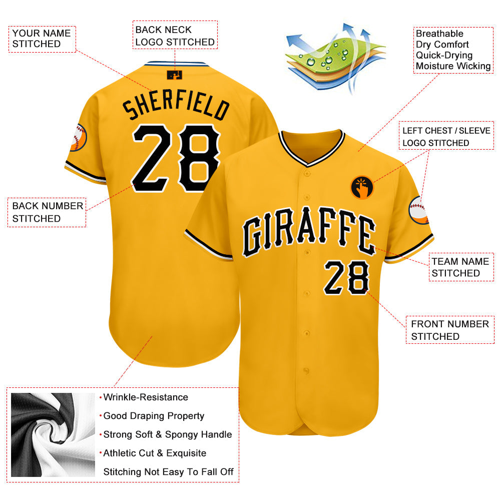Custom Gold Black-White Baseball Jersey - Sky-Custom