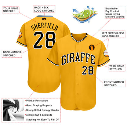 Custom Gold Black-White Baseball Jersey - Sky-Custom