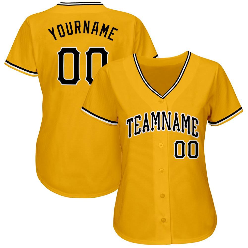 Custom Gold Black-White Baseball Jersey - Sky-Custom