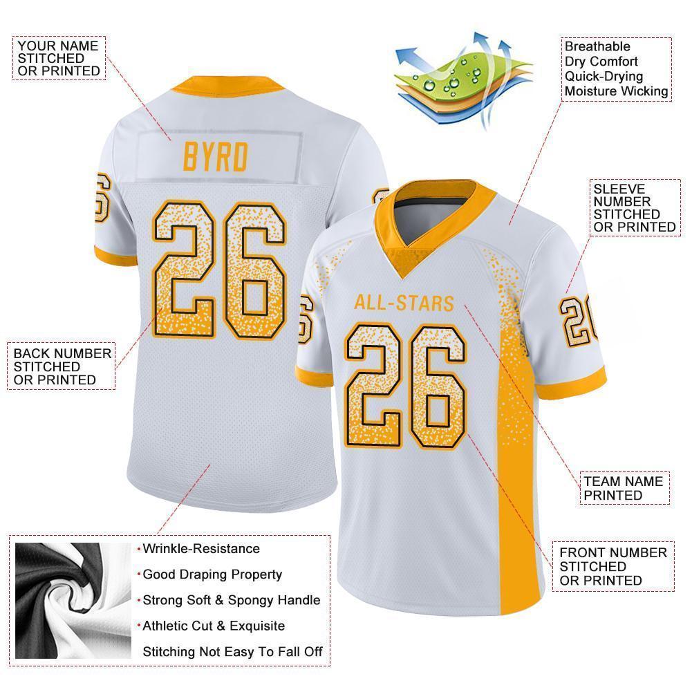 Custom White Gold-Black Mesh Drift Fashion Football Jersey - Sky-Custom