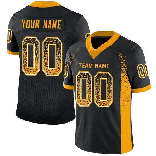 Custom Black Gold-White Mesh Drift Fashion Football Jersey - Sky-Custom
