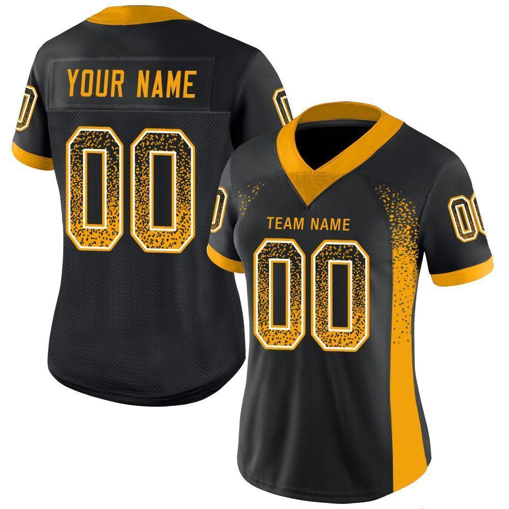 Custom Black Gold-White Mesh Drift Fashion Football Jersey - Sky-Custom