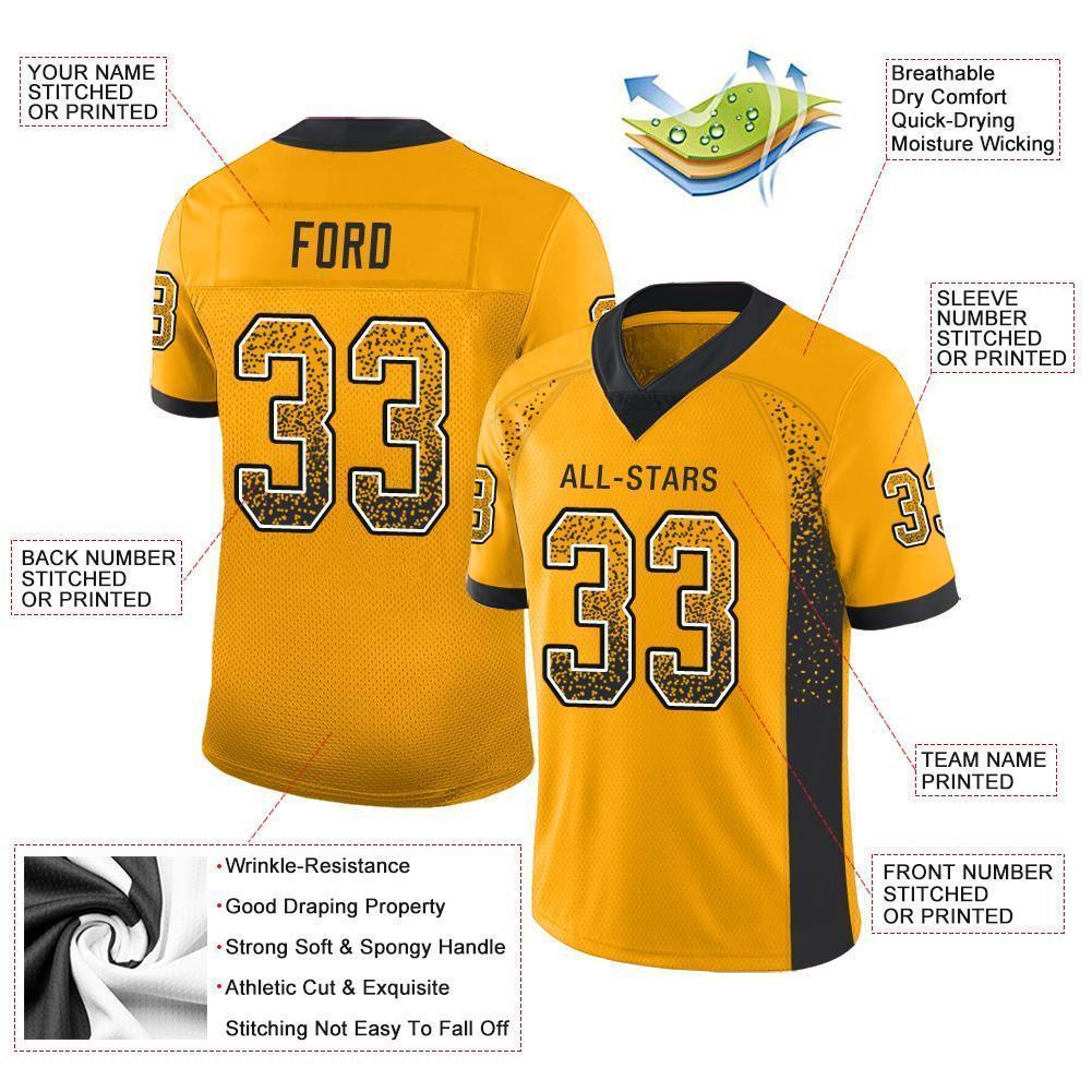 Custom Gold Black-White Mesh Drift Fashion Football Jersey - Sky-Custom