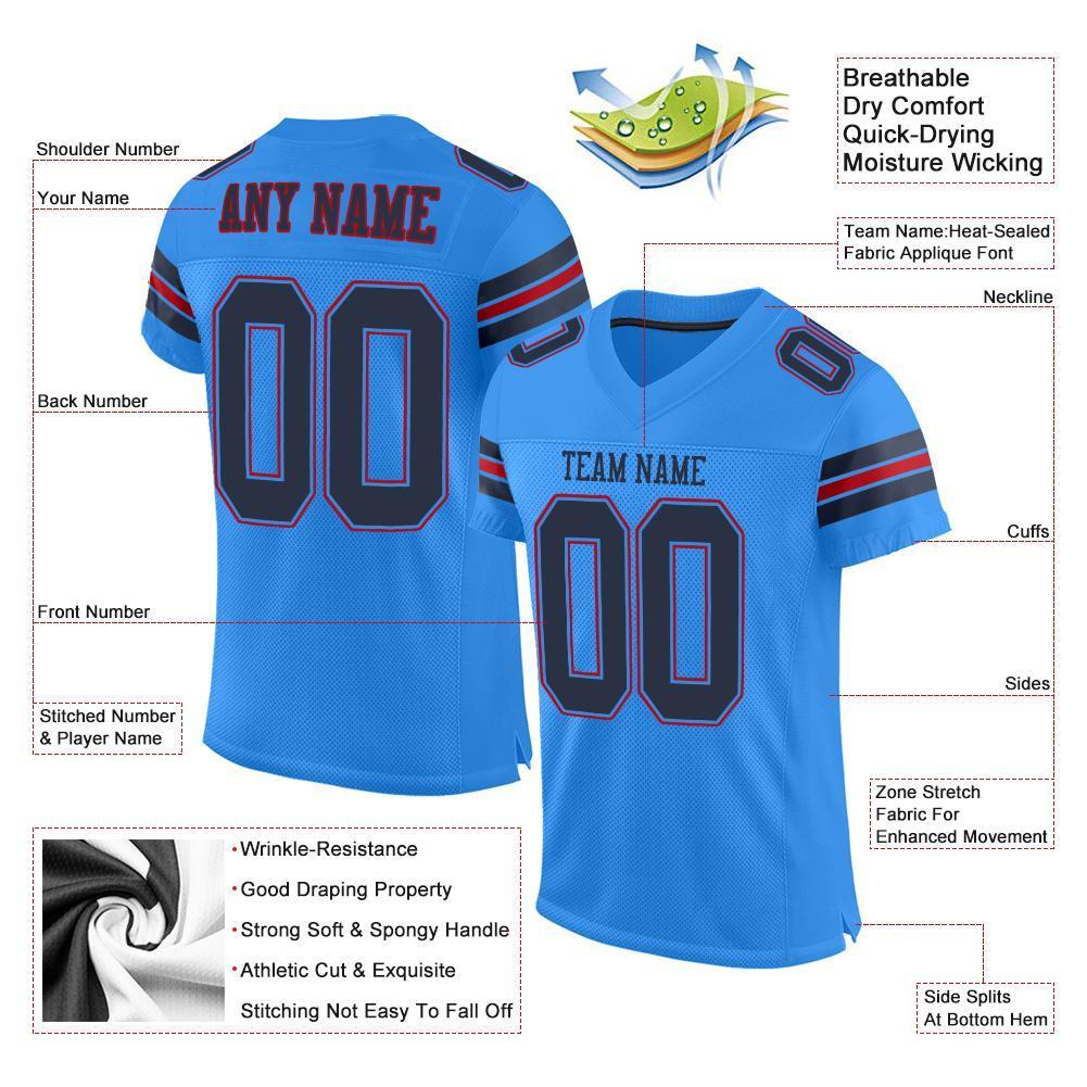 Custom Powder Blue Navy-Red Mesh Authentic Football Jersey - Sky-Custom
