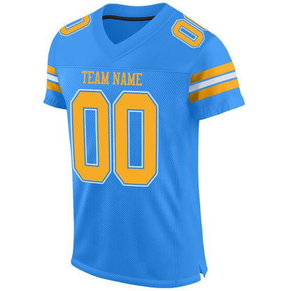 Custom Powder Blue Gold-White Mesh Authentic Football Jersey - Sky-Custom