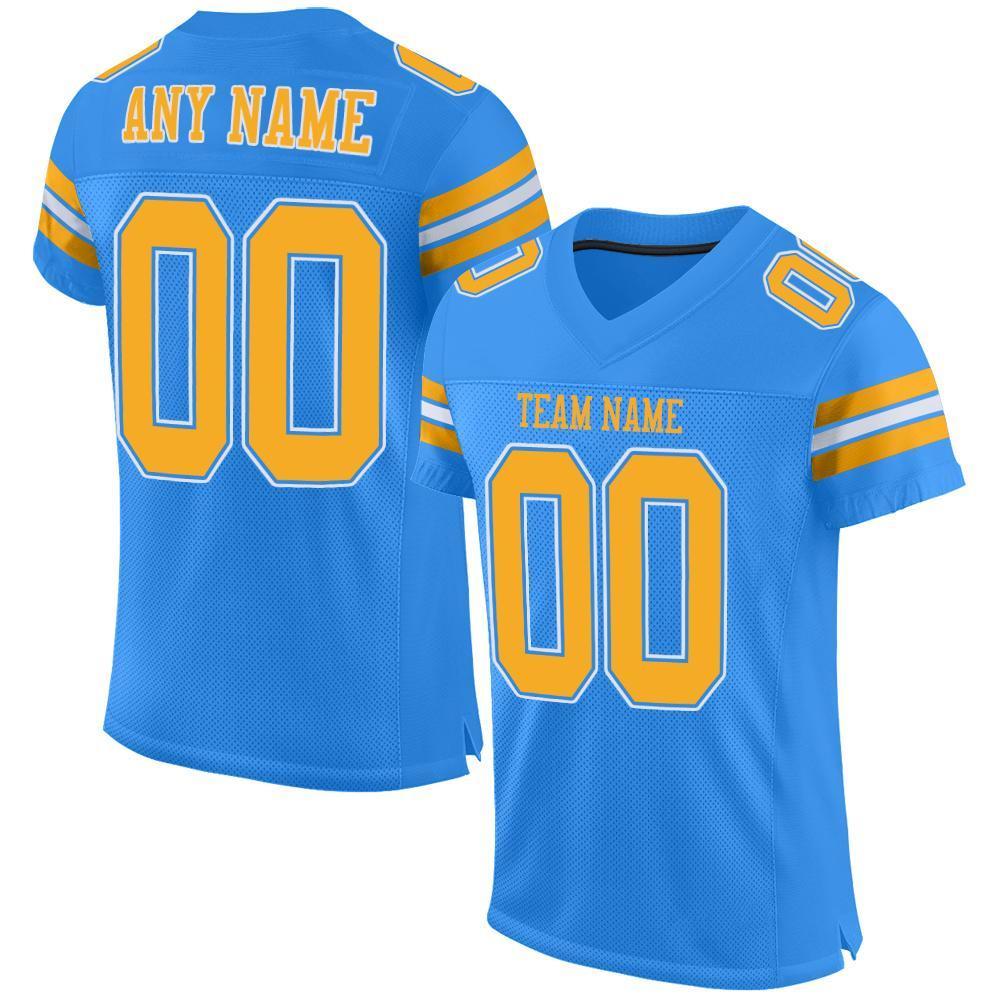 Custom Powder Blue Gold-White Mesh Authentic Football Jersey - Sky-Custom