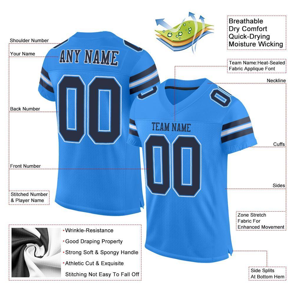 Custom Powder Blue Navy-White Mesh Authentic Football Jersey - Sky-Custom
