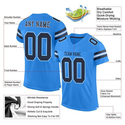 Custom Powder Blue Navy-White Mesh Authentic Football Jersey - Sky-Custom