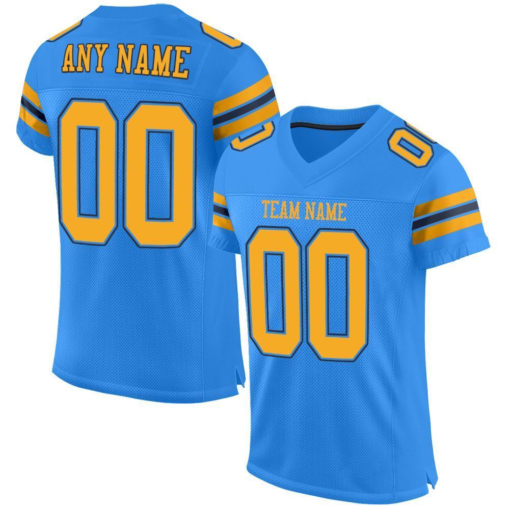 Custom Powder Blue Gold-Navy Mesh Authentic Football Jersey - Sky-Custom
