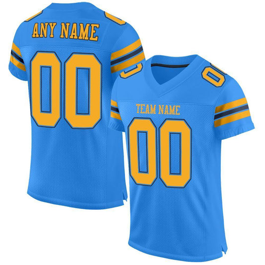 Custom Powder Blue Gold-Navy Mesh Authentic Football Jersey - Sky-Custom