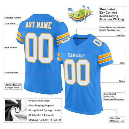 Custom Powder Blue White-Gold Mesh Authentic Football Jersey - Sky-Custom