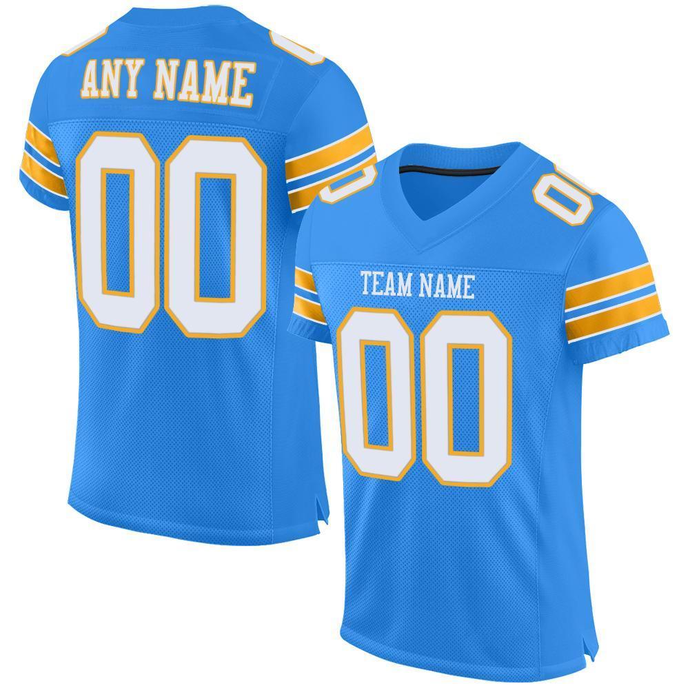 Custom Powder Blue White-Gold Mesh Authentic Football Jersey - Sky-Custom
